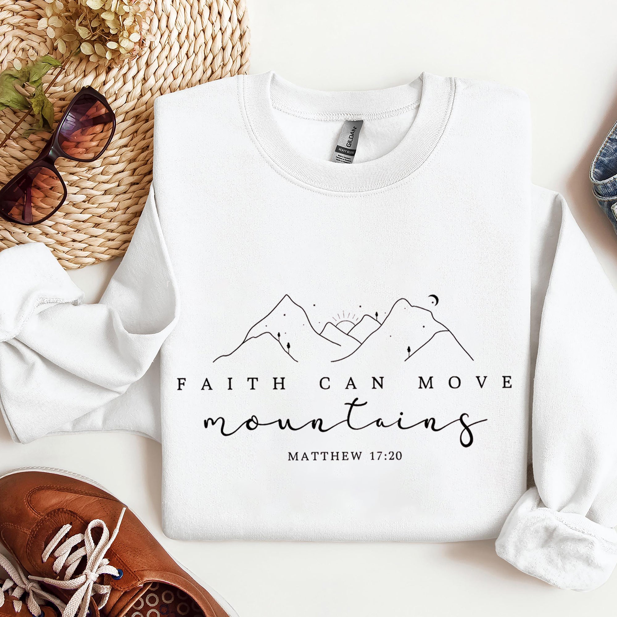 Faith Can Move Mountains Sweatshirt, Christian Gift, Faith Shirt, Jesus Sweatshirt, Bible Verse Sweatshirt. ILAF10